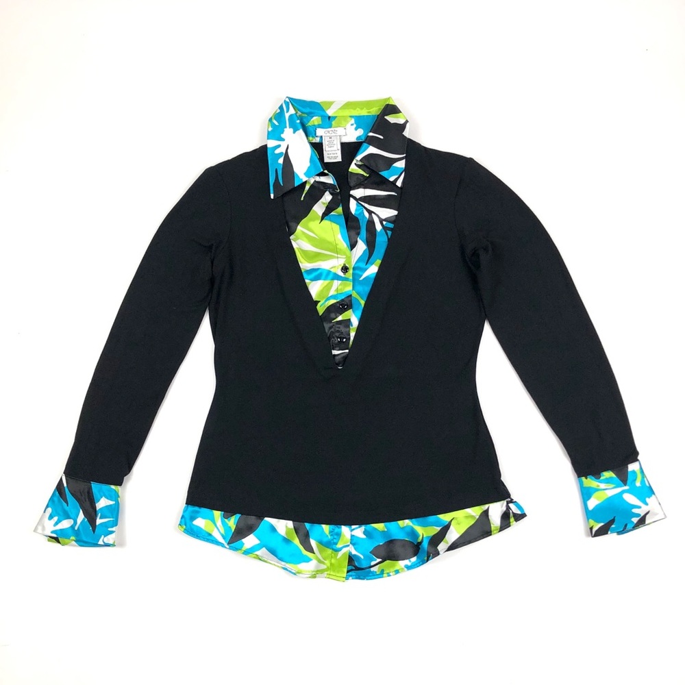 Cache Printed Blouse Layered Sweater Combo Top